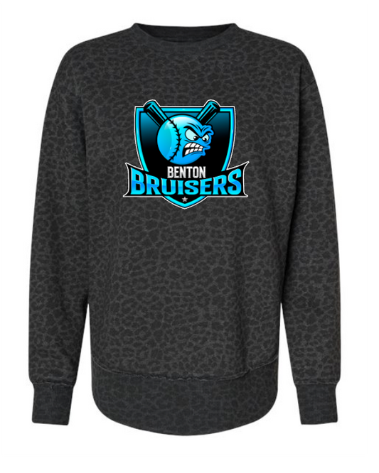Ladies High Low Crewneck Sweatshirt - Black Leopard