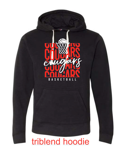Stacked Cougars Basketball on black